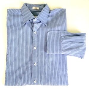 PETER MILLAR Blue Tattersall Men's Button Down Dress Shirt 100% Cotton Large